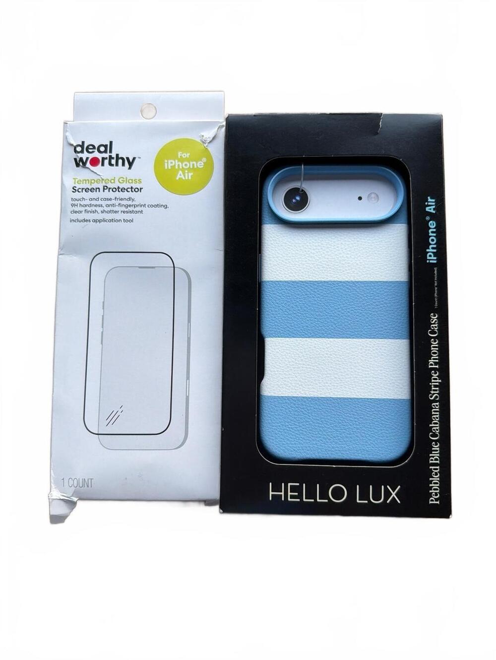 iPhone Air Case and Screen Protector Pebbled Blue Cabana Stripe Hello Lux NEW